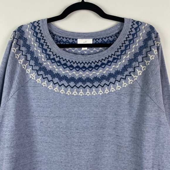 J. Jill Heathered Blue Fair Isle Embroidered Sweater Womens XL Pullover - Picture 2 of 9